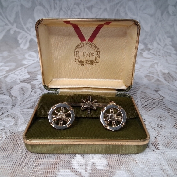Hickok Other - Vintage Hickok Fireman's Cufflinks & Tie Bar Set Presentation Box Original